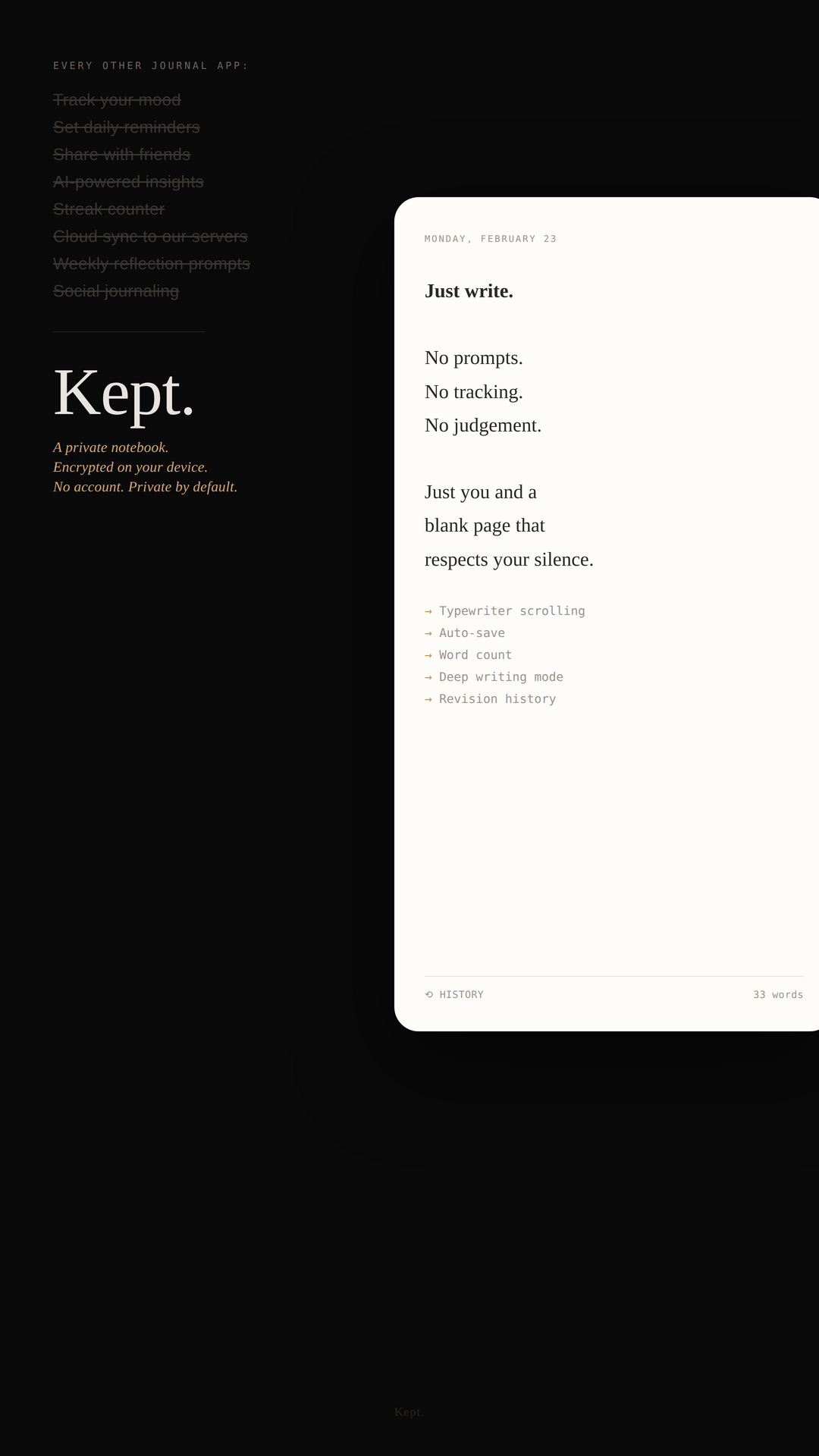 Kept encrypted journal app